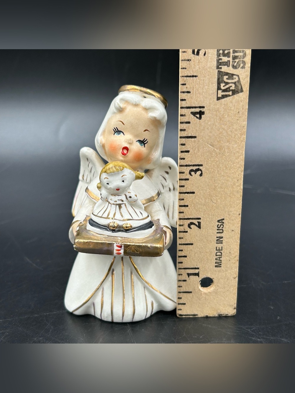 VTG Napco Angel Figurine S572A Holding Girl Doll Cake Christmas 4.5 Inch Ceramic - Picture 7 of 10